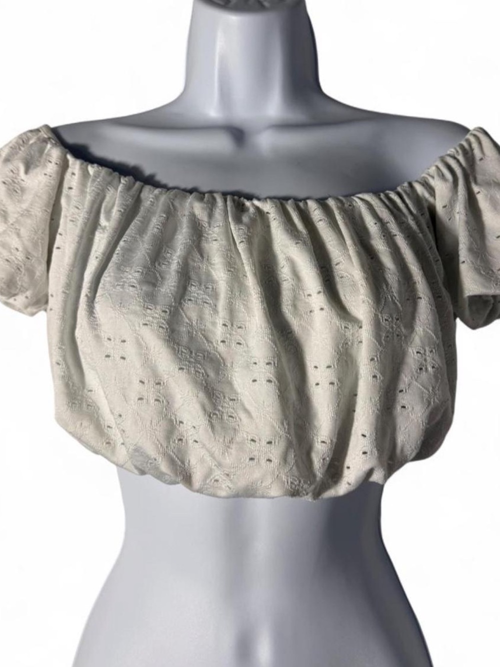 Urban Outfitters White Off-Shoulder Eyelet Crop Top